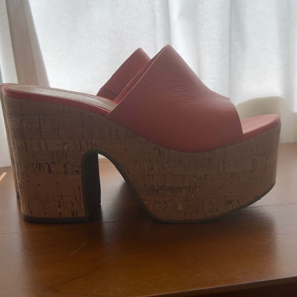 Schutz Dalle Flame Orange Leather Cork Platform Mule Sandals Size 7 - Picture 4 of 5